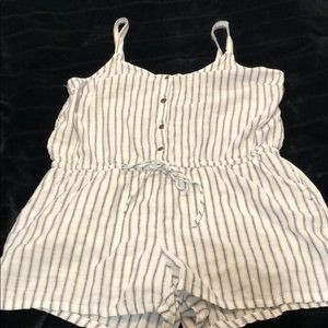 Blue, white striped romper with pockets Size  L